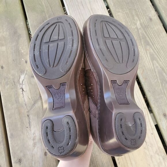 Ariat Tambour Nubuck Suede Leather Brown Gold Laser Cut Clogs 9 - Picture 6 of 7